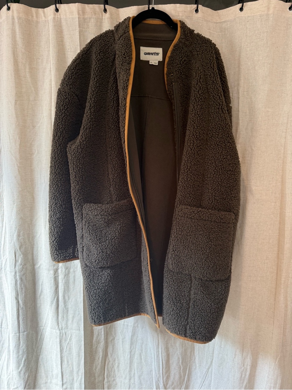 Orvis Dark Brown Teddy Jacket with Tan Trim - Picture 1 of 4
